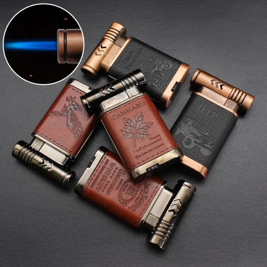 Antique Leather Finish Pocket Cigarette Lighter-Jet Flame Lighter